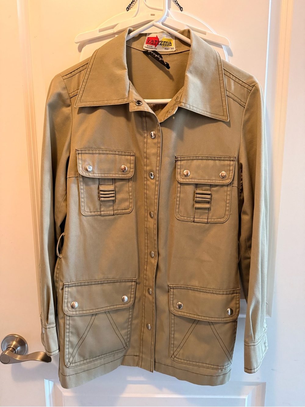 Vintage Karizma East Ltd Safari Utility Jacket Tan Khaki Retro 70s Field Coat